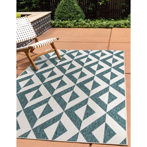 Rugs.com Jill Zarin Outdoor Collection Rug – 2' 2 x 3' Teal Flatweave Rug Perfect For Entryways, Kitchens, Breakfast Nooks, Accent Pieces