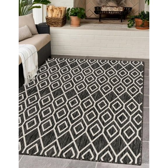 Rugs.com Jill Zarin Outdoor Collection Rug – 3' 3 x 5' 3 Charcoal Gray Flatweave Rug Perfect For Entryways, Kitchens, Breakfast Nooks, Accent Pieces