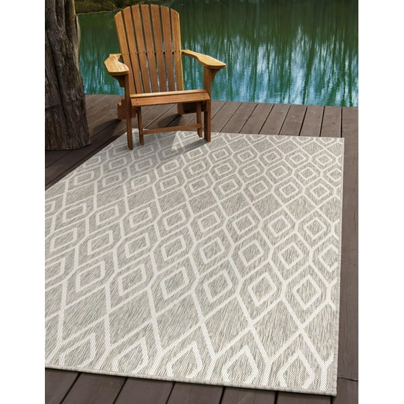 Rugs.com Jill Zarin Outdoor Collection Rug – 3' 3 x 5' 3 Gray Cream Flatweave Rug Perfect For Entryways, Kitchens, Breakfast Nooks, Accent Pieces