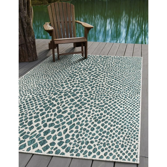 Rugs.com Jill Zarin Outdoor Collection Rug – 4' x 6' Teal Flatweave Rug Perfect For Entryways, Kitchens, Breakfast Nooks, Accent Pieces