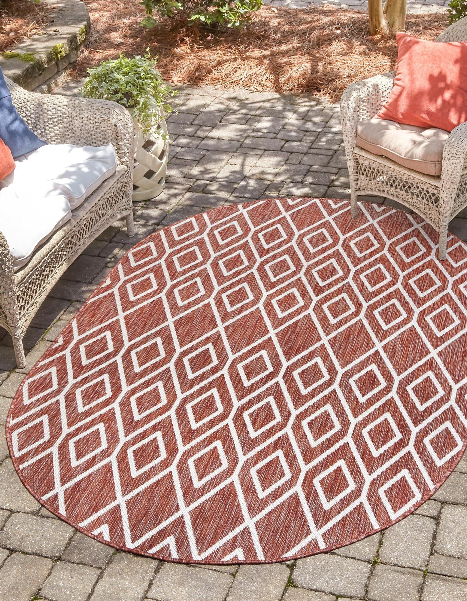 Rugs.com Jill Zarin Outdoor Collection Rug – 5' 3 x 8' Oval Rust Red ...