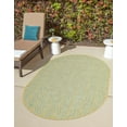 thumbnail image 1 of Rugs.com Jill Zarin Outdoor Collection Rug – 5' 3 x 8' Oval Yellow And Aqua Flatweave Rug Perfect For Living Rooms, Large Dining Rooms, Open Floorplans, 1 of 9