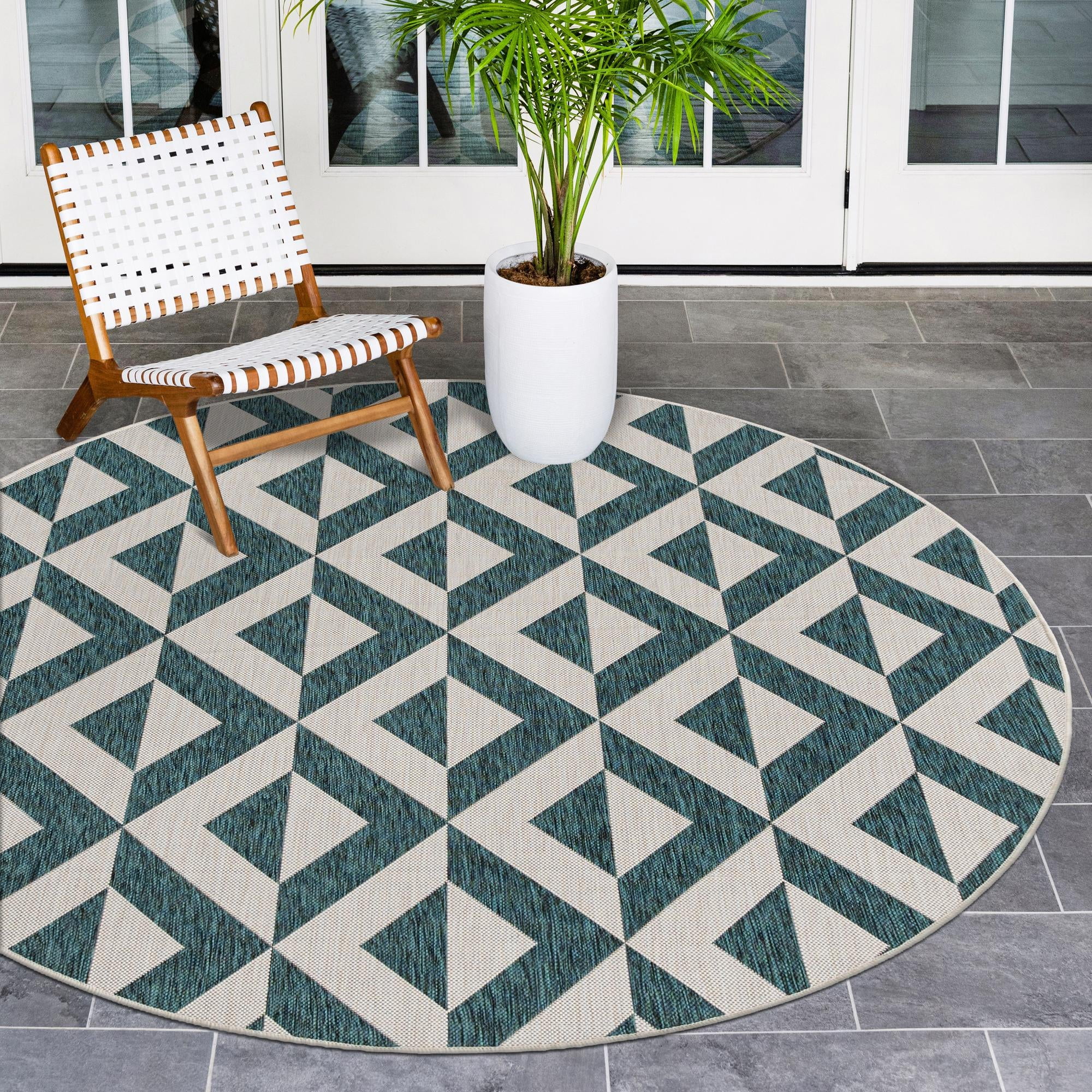 Rugs.com Jill Zarin Outdoor Collection Rug – 6' 7 Round Teal Flatweave ...