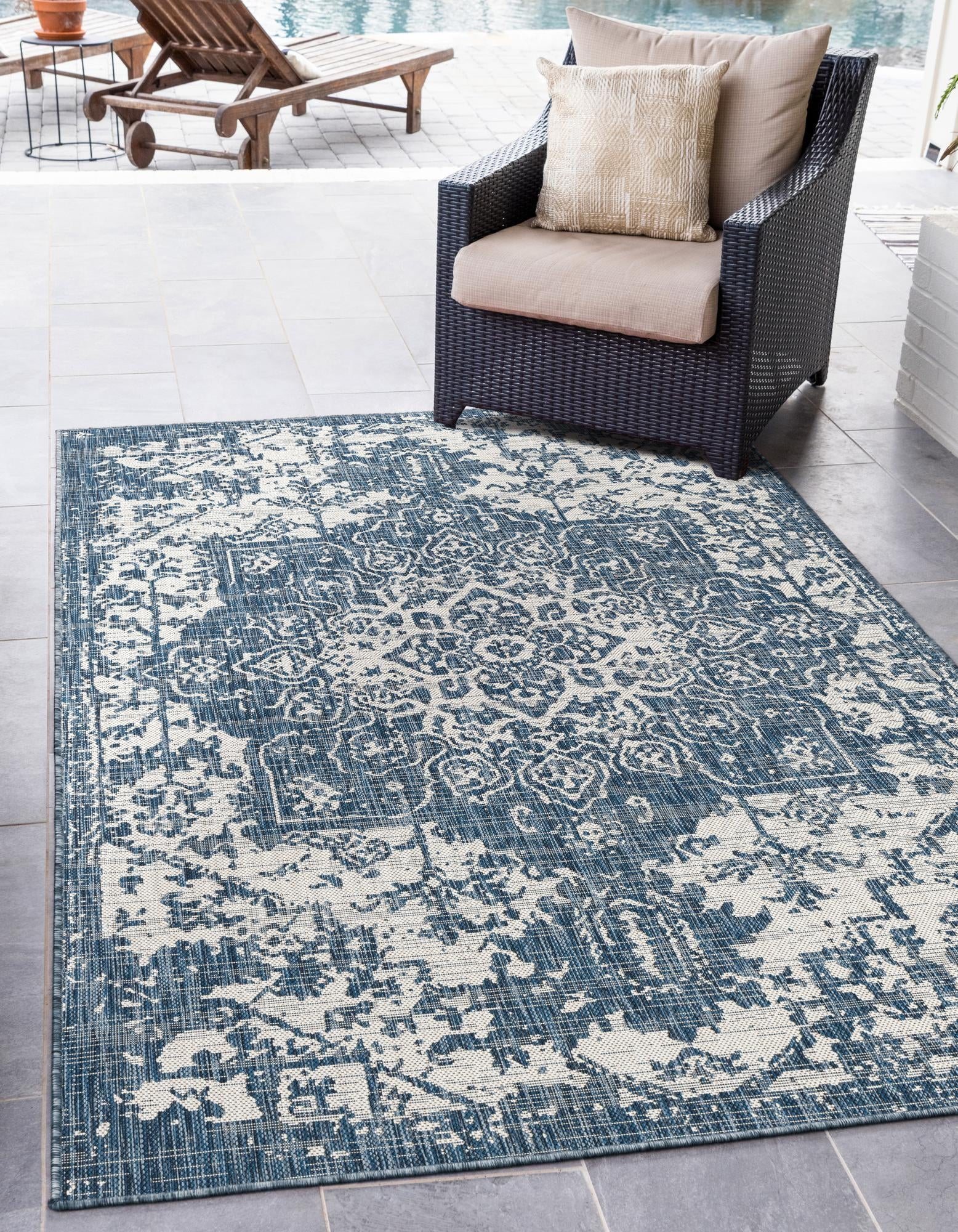 Rugs.com Jill Zarin Outdoor Collection Rug – 6' x 9' Blue Flatweave Rug ...