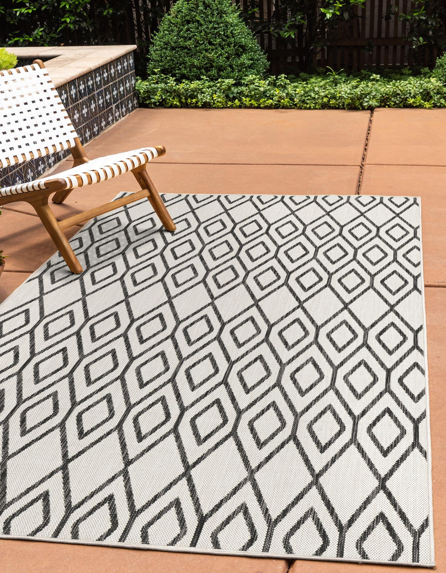 Rugs.com Jill Zarin Outdoor Collection Rug – 6' x 9' Ivory Flatweave ...