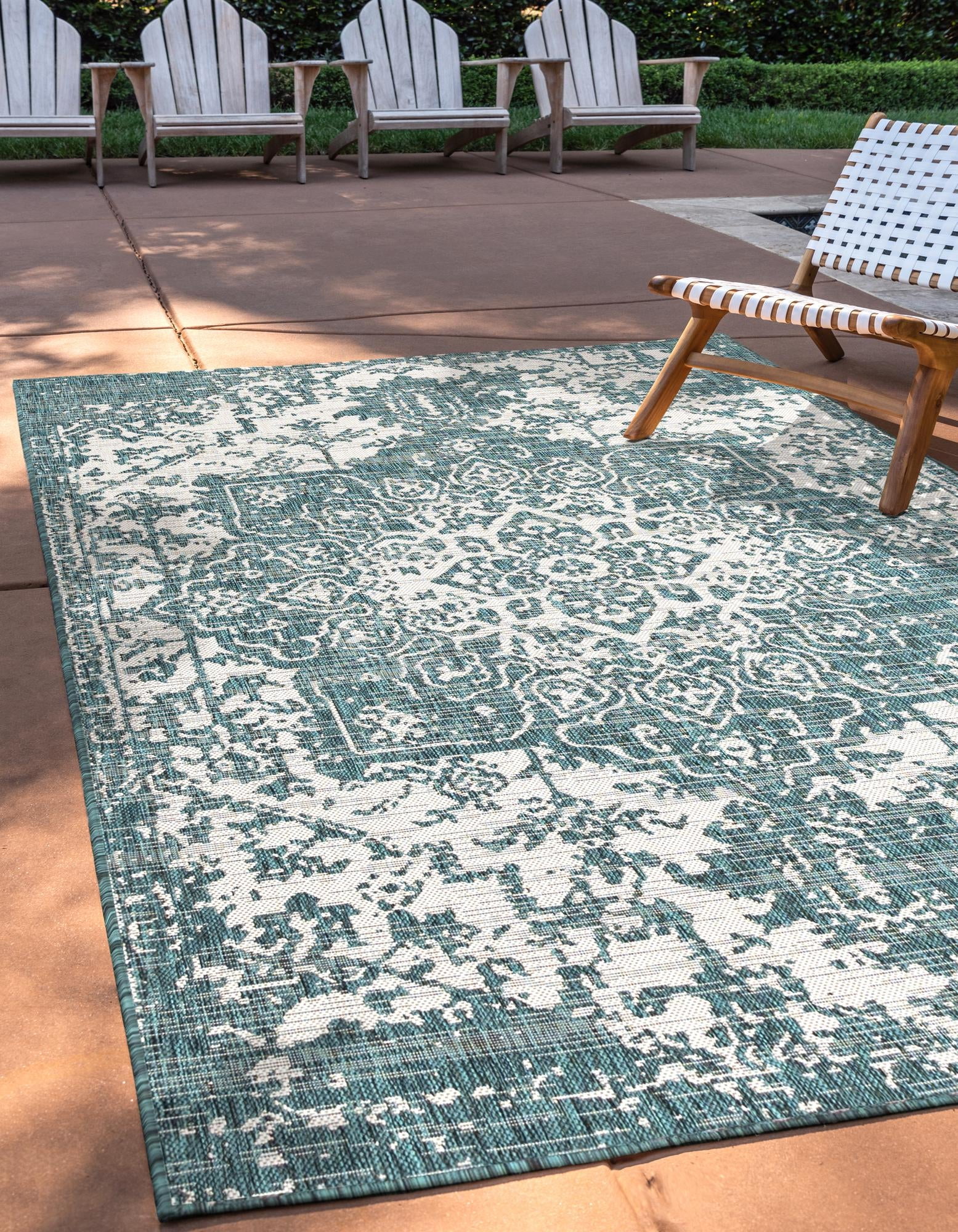 Rugs.com Jill Zarin Outdoor Collection Rug – 6' x 9' Teal Flatweave Rug ...