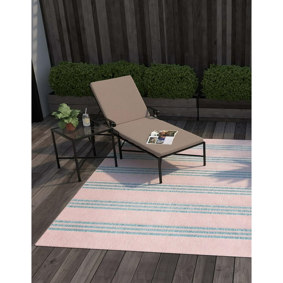 Rugs.com Jill Zarin Outdoor Collection Rug – 7' 10 Square Pink And Aqua Flatweave Rug Perfect For Living Rooms, Kitchens, Entryways