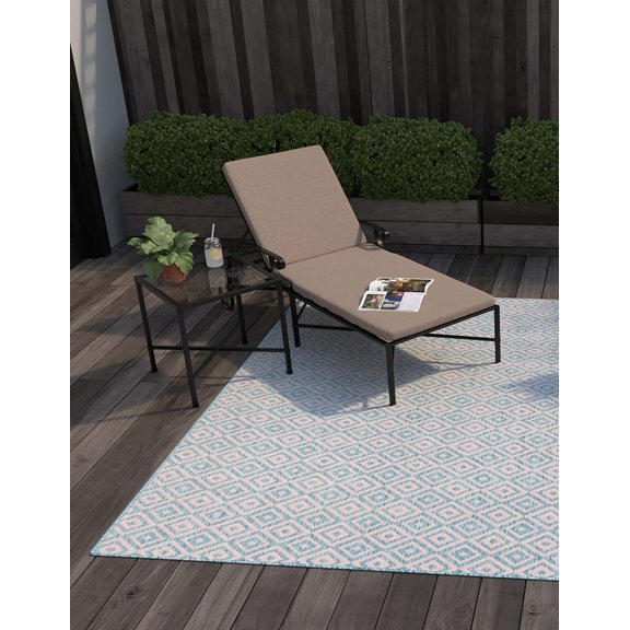 Rugs.com Jill Zarin Outdoor Collection Rug – 7' 10 Square Pink And Aqua Flatweave Rug Perfect For Living Rooms, Kitchens, Entryways