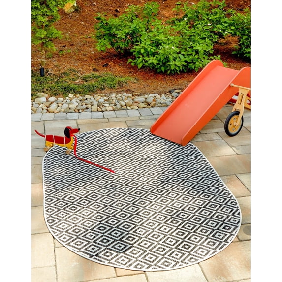 Rugs.com Jill Zarin Outdoor Collection Rug – 7' 10 x 10' Oval Charcoal Gray Flatweave Rug Perfect For Living Rooms, Large Dining Rooms, Open Floorplans