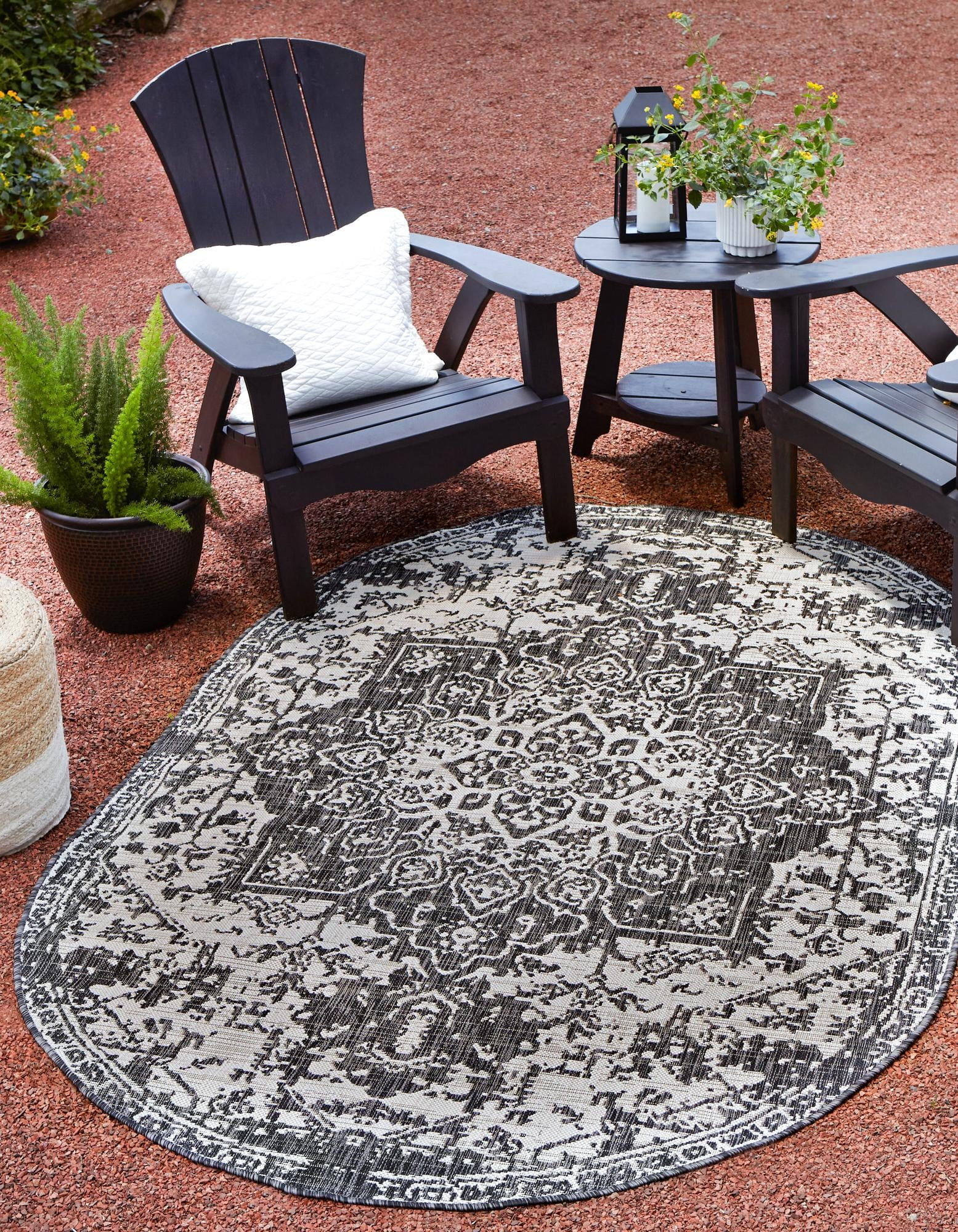 Behag Open Rug Rugs.com Jill Zarin Outdoor Collection Rug – 7' 10 x 10' Oval Charcoal ...