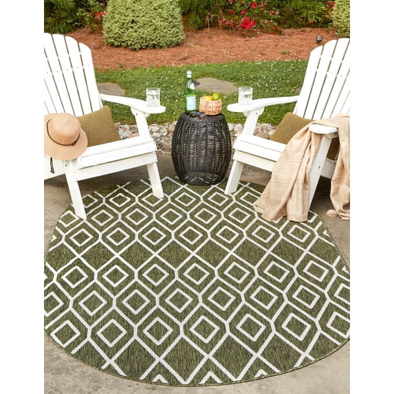Rugs.com Jill Zarin Outdoor Collection Rug – 7' 10 x 10' Oval Green Flatweave Rug Perfect For Living Rooms, Large Dining Rooms, Open Floorplans
