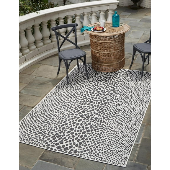 Rugs.com Jill Zarin Outdoor Collection Rug – 7' 10 x 11' 4 Black Flatweave Rug Perfect For Living Rooms, Large Dining Rooms, Open Floorplans