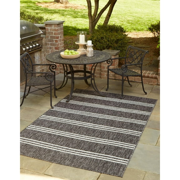 Rugs.com Jill Zarin Outdoor Collection Rug – 7' 10 x 11' 4 Charcoal Flatweave Rug Perfect For Living Rooms, Large Dining Rooms, Open Floorplans