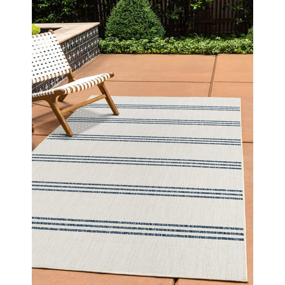 Rugs.com Jill Zarin Outdoor Collection Rug – 7' x 10' Ivory Flatweave Rug Perfect For Bedrooms, Dining Rooms, Living Rooms