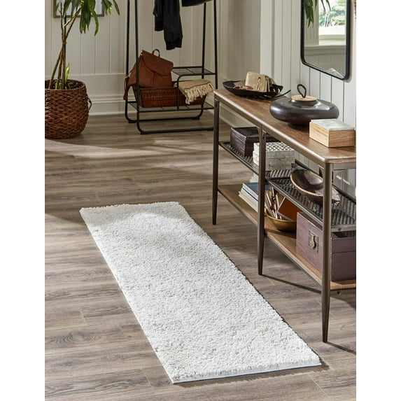 Rugs.com Jill Zarin Shaggy Chic Collection Rug – 2' x 8' Runner Sea Salt White Shag Rug Perfect For Hallways, Entryways