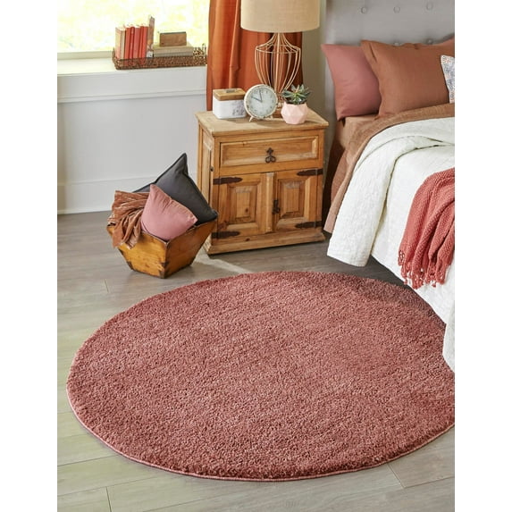 Rugs.com Jill Zarin Shaggy Chic Collection Rug – 5' 3 Round Pomegranate Red Shag Rug Perfect For Kitchens, Dining Rooms