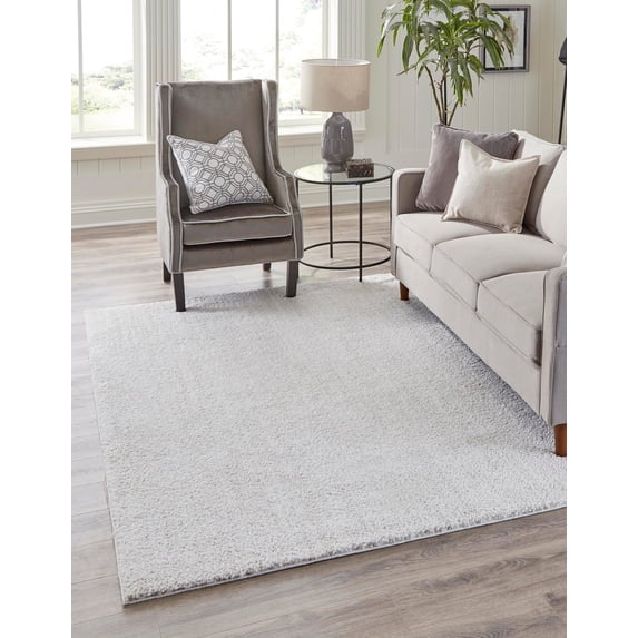 Rugs.com Jill Zarin Shaggy Chic Collection Rug – 6' 5 x 9' Sea Salt White Shag Rug Perfect For Bedrooms, Dining Rooms, Living Rooms