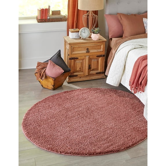 Rugs.com Jill Zarin Shaggy Chic Collection Rug – 7' Round Pomegranate Red Shag Rug Perfect For Kitchens, Dining Rooms