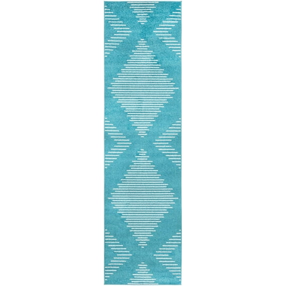 Rugs.com Kai Collection Rug – 10 Ft Runner Turquoise Medium-Pile Rug Perfect For Living Rooms, Kitchens, Entryways