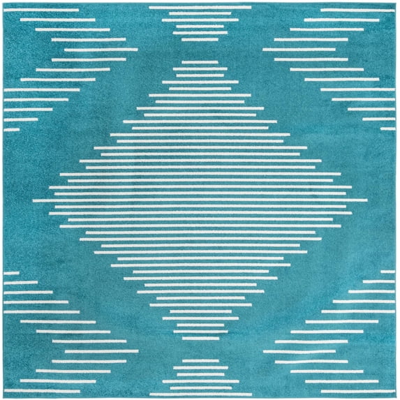 Rugs.com Kai Collection Rug – 10 Ft Square Turquoise Medium-Pile Rug Perfect For Living Rooms, Kitchens, Entryways
