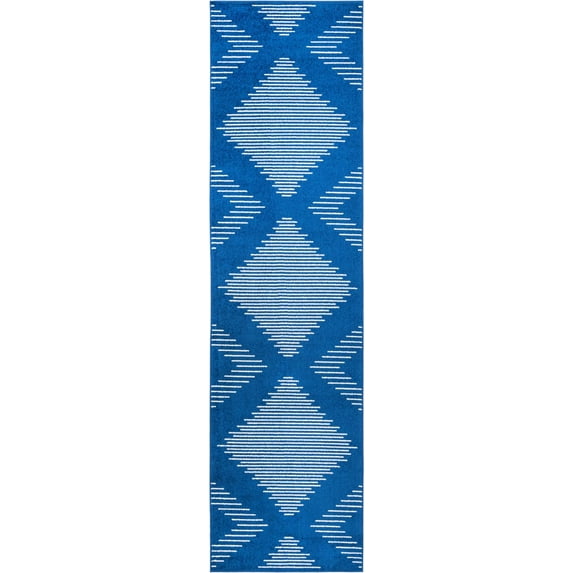 Rugs.com Kai Collection Rug – 12 Ft Runner Navy Blue Medium-Pile Rug Perfect For Living Rooms, Kitchens, Entryways
