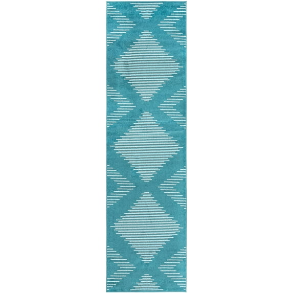 Rugs.com Kai Collection Rug – 12 Ft Runner Turquoise Medium-Pile Rug Perfect For Living Rooms, Kitchens, Entryways