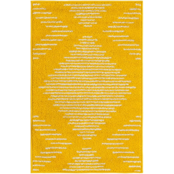Rugs.com Kai Collection Rug – 2' x 3' Yellow Medium-Pile Rug Perfect For Living Rooms, Kitchens, Entryways