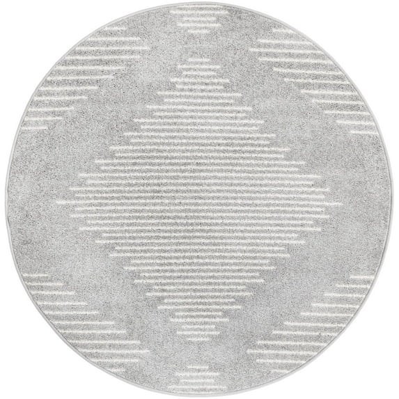 Rugs.com Kai Collection Rug – 4 Ft Round Gray And Ivory Medium-Pile Rug Perfect For Living Rooms, Kitchens, Entryways