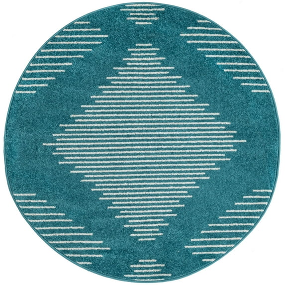 Rugs.com Kai Collection Rug – 4 Ft Round Turquoise Medium-Pile Rug Perfect For Living Rooms, Kitchens, Entryways