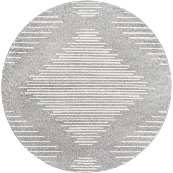 Rugs.com Kai Collection Rug – 6 Ft Round Gray And Ivory Medium-Pile Rug Perfect For Living Rooms, Kitchens, Entryways