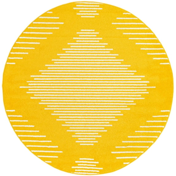 Rugs.com Kai Collection Rug – 6 Ft Round Yellow Medium-Pile Rug Perfect For Living Rooms, Kitchens, Entryways