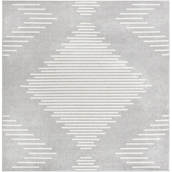 Rugs.com Kai Collection Rug – 7 Ft Square Gray And Ivory Medium-Pile Rug Perfect For Living Rooms, Kitchens, Entryways