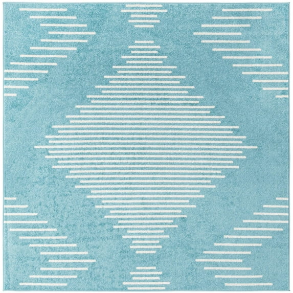 Rugs.com Kai Collection Rug – 7 Ft Square Light Blue Medium-Pile Rug Perfect For Living Rooms, Kitchens, Entryways