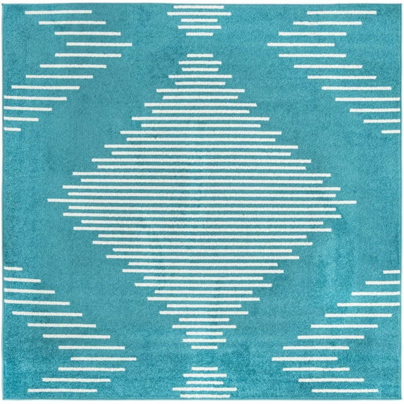 Rugs.com Kai Collection Rug – 7 Ft Square Turquoise Medium-Pile Rug Perfect For Living Rooms, Kitchens, Entryways