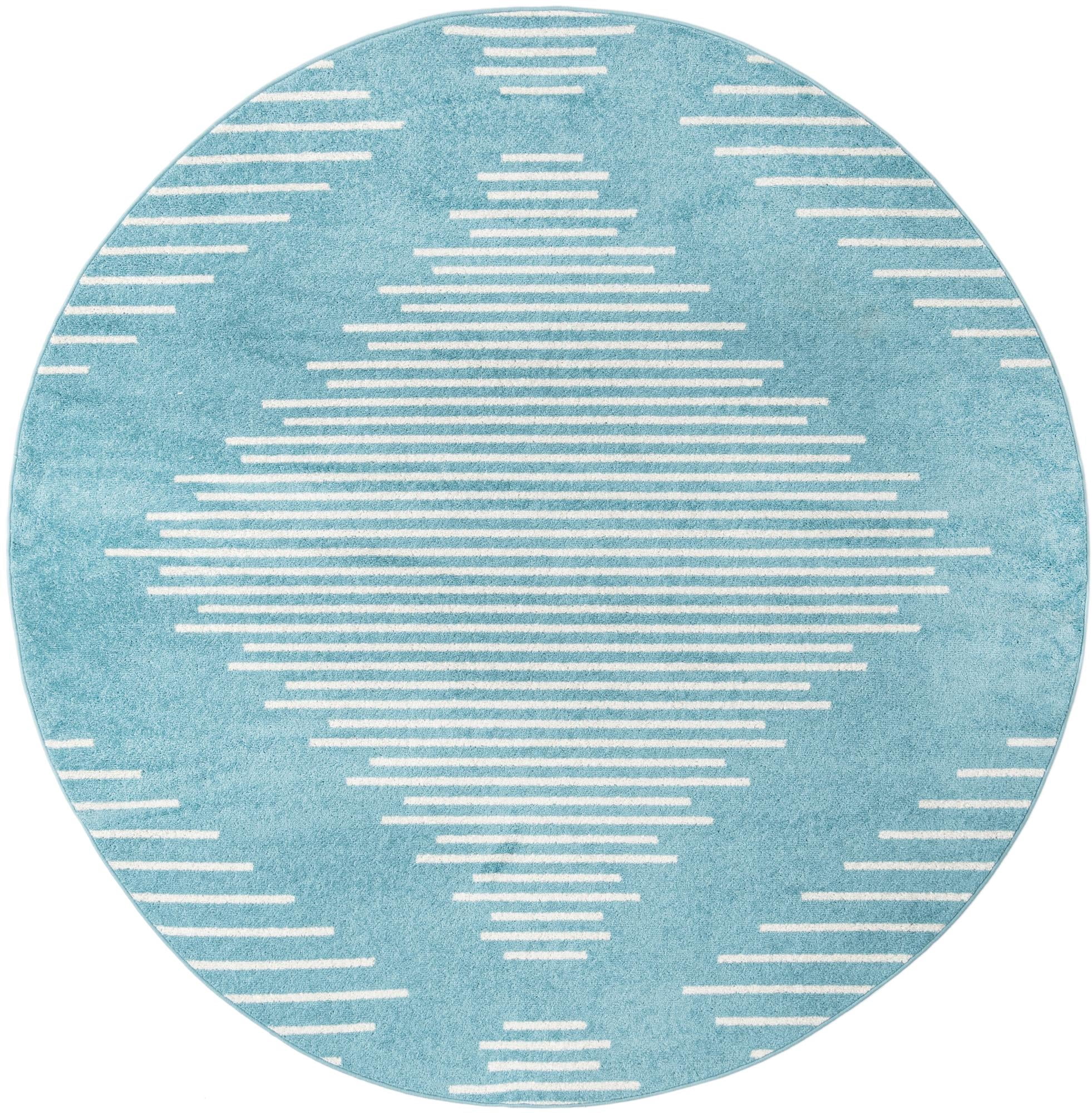 Rugs.com Kai Collection Rug – 8 Ft Round Light Blue Medium-Pile Rug ...