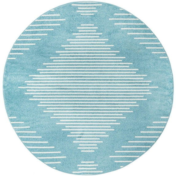 Rugs.com Kai Collection Rug – 8 Ft Round Light Blue Medium-Pile Rug Perfect For Living Rooms, Kitchens, Entryways
