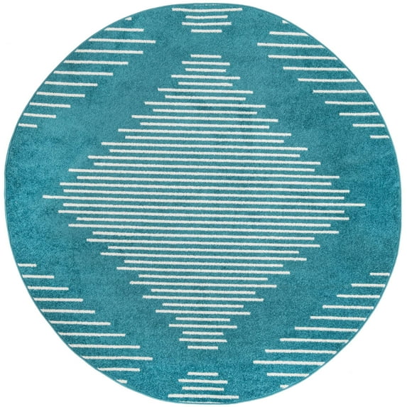Rugs.com Kai Collection Rug – 8 Ft Round Turquoise Medium-Pile Rug Perfect For Living Rooms, Kitchens, Entryways