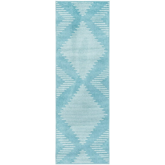 Rugs.com Kai Collection Rug – 8 Ft Runner Light Blue Medium-Pile Rug Perfect For Living Rooms, Kitchens, Entryways