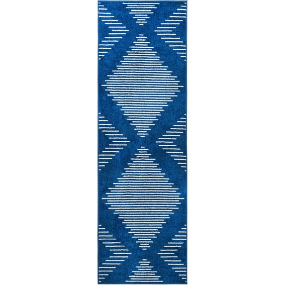 Rugs.com Kai Collection Rug – 8 Ft Runner Navy Blue Medium-Pile Rug Perfect For Living Rooms, Kitchens, Entryways