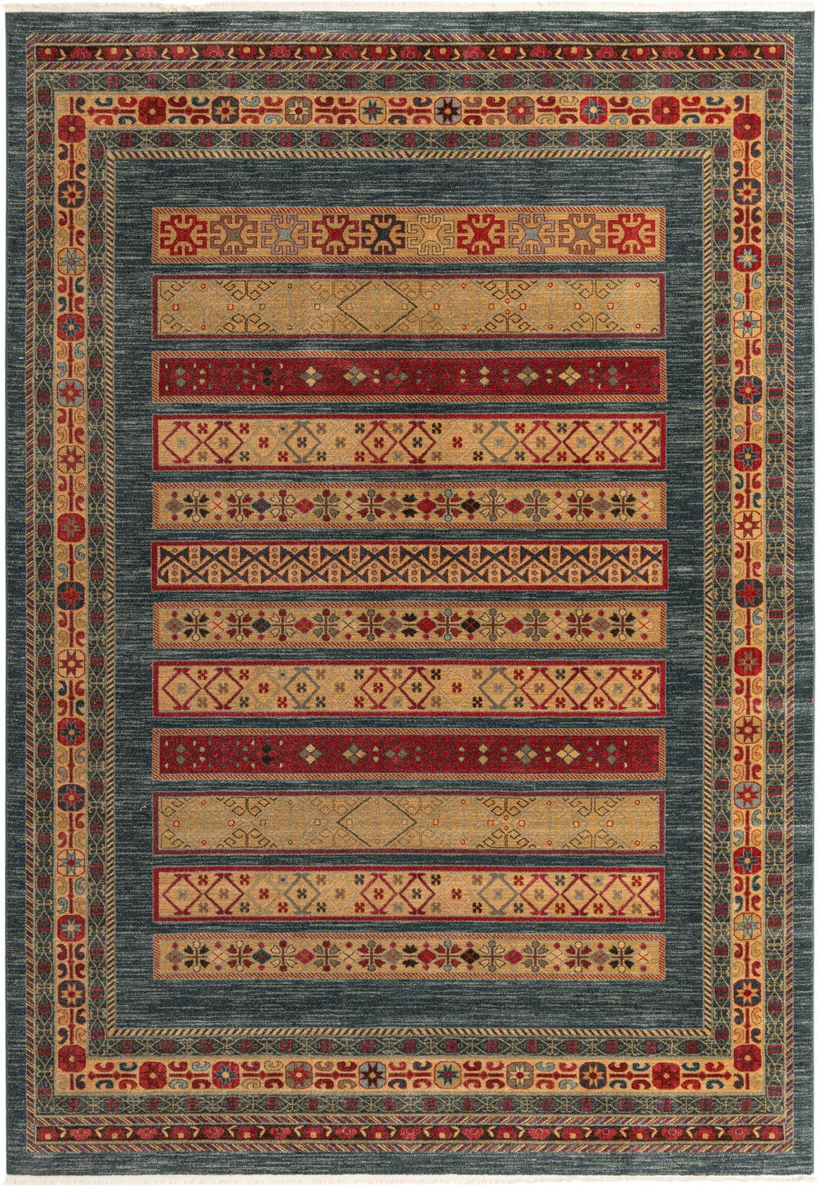 Blue and Red Striped Synthetic 10' x 14' Area Rug