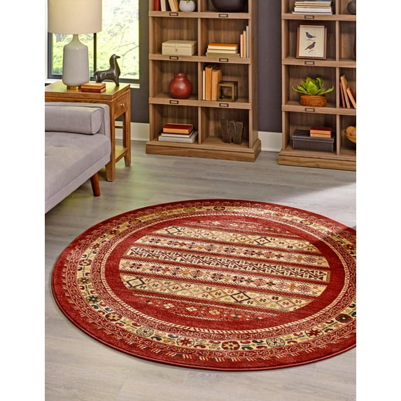 Rugs.com Kashkuli Gabbeh Collection Rug – 12' 2 x 12' 4 Round Rust Red Medium Rug Perfect For Kitchens, Dining Rooms