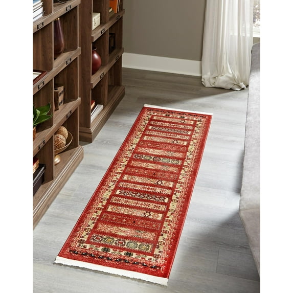 Rugs.com Kashkuli Gabbeh Collection Rug – 2' 7 x 19' 8 Runner Rust Red Medium Rug Perfect For Hallways, Entryways