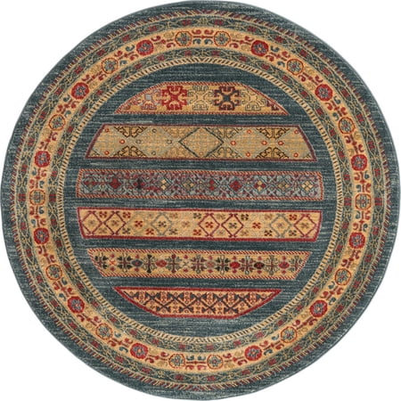 Rugs.com Kashkuli Gabbeh Collection Rug – 5' Round Blue Medium Rug Perfect For Kitchens, Dining Rooms