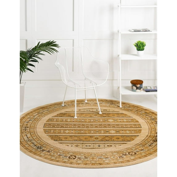 Rugs.com Kashkuli Gabbeh Collection Rug – 6' Round Ivory Medium Rug Perfect For Kitchens, Dining Rooms