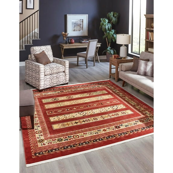 Rugs.com Kashkuli Gabbeh Collection Rug – 6' Square Rust Red Medium Rug Perfect For Living Rooms, Kitchens, Entryways