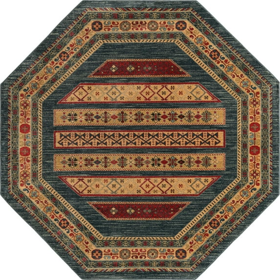 Rugs.com Kashkuli Gabbeh Collection Rug – 7' Octagon Blue Medium Rug Perfect For Living Rooms, Kitchens, Entryways