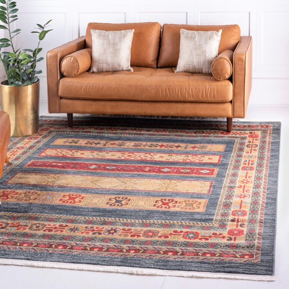 Rugs.com Kashkuli Gabbeh Collection Rug – 8' Square Blue Medium Rug Perfect For Living Rooms, Kitchens, Entryways