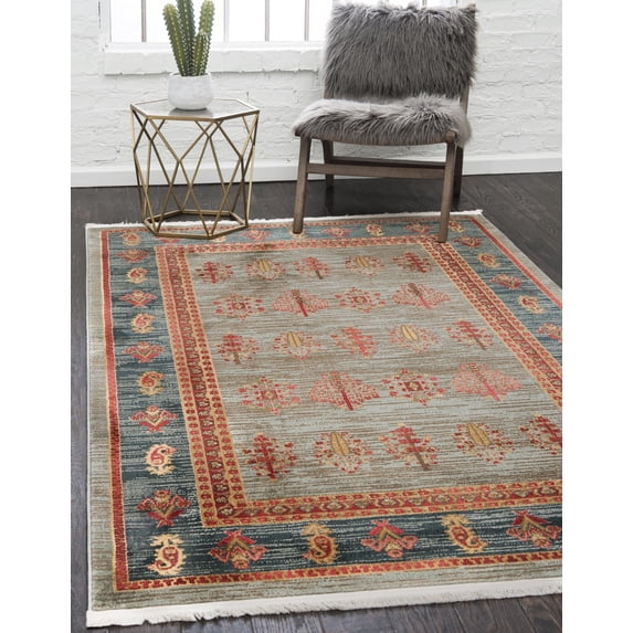 Rugs.com Kashkuli Gabbeh Collection Rug – 8' x 11' Light Blue Medium Rug Perfect For Living Rooms, Large Dining Rooms, Open Floorplans