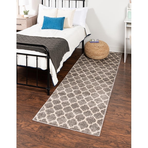 Rugs.com Lattice Collection Rug – 10 Ft Runner Dark Gray Medium Rug Perfect For Hallways, Entryways