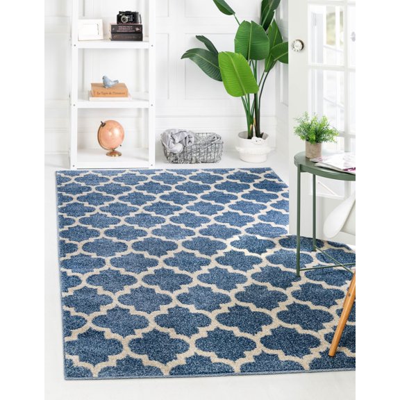 Rugs.com Lattice Collection Rug – 3' x 5' Light Blue Medium Rug Perfect For Entryways, Kitchens, Breakfast Nooks, Accent Pieces